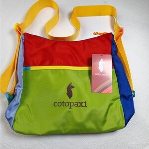 cotopaxi Colorblock Crossbody Bag - Green, Red & Blue with Yellow Strap